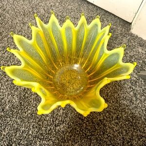 Vintage yellow blown glass dish